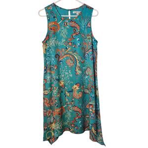 Madison Leigh Dress Size 12 Cottagecore Asymmetrical Hem Green Paisley Floral